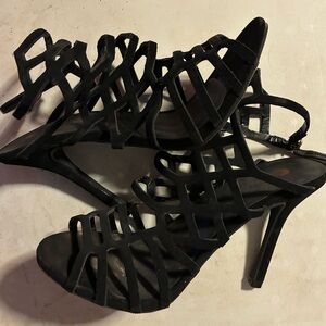 Big Buddha Black Fishnet Cut Out Style Strappy Stiletto Heels